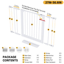 Load image into Gallery viewer, InnoTruth 27-36.6 in Wide Baby Gate for Stairs and Doorways, White Indoor Metal Dog Gate for Pets, Auto Close 2 Way Swing Walk Through Door, Double Lock &amp; Y-Bolts, Pressure or Hardware Mount