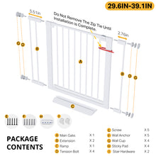 Load image into Gallery viewer, InnoTruth 29.6-39.1 in Wide Baby Gate for Stairs and Doorways, White Indoor Metal Dog Gate for Pets, Auto Close 2 Way Swing Walk Through Door, Double Lock &amp; Y-Bolts, Pressure or Hardware Mount