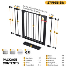 Load image into Gallery viewer, InnoTruth 27-36.6 in Wide Baby Gate for Stairs and Doorways, Black Indoor Metal Dog Gate for Pets, Auto Close 2 Way Swing Walk Through Door, Double Lock &amp; Y-Bolts, Pressure or Hardware Mount