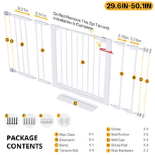 Load image into Gallery viewer, InnoTruth 29.6-50.1 in Extra Wide Baby Gate for Stairs and Doorways, White Indoor Metal Dog Gate for Pets, Auto Close 2 Way Swing Walk Through Door, Double Lock &amp; Y-Bolts, Pressure or Hardware Mount