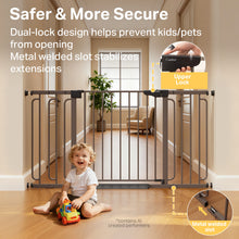 Load image into Gallery viewer, Cumbor 36.6-59" Extra Wide Baby Gate for Stairs, Auto Close Dog Gate Brown Double Lock Safety for Doorways, One-Hand Open with 2-Way Swing, Child Gate for Toddler &amp; Pets, Pressure or Hardware Mounted