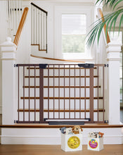 Load image into Gallery viewer, Cumbor 30-48 in Baby Gate for Stairs, Auto Close Dog Gate Indoor, Brown Mom's Choice Awards Winner, Double Lock Safety for Doorways, One-Hand Open Child Gate for Toddlers &amp; Pets, Pressure Mounted