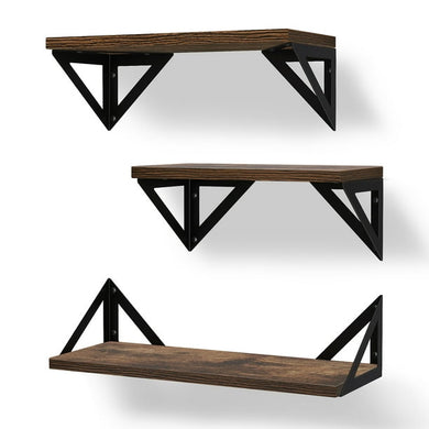 OlarHike 16 inch Wood Floating Shelves Wall Mounted Shelves, Brown, Set of 3