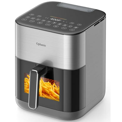 Ophanie Air Fryer with Viewing Window,Touch-Screen-Operation and LED Display,6 Quart,Gray