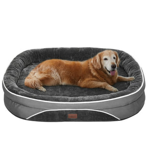 Ophanie Luxury Sofa Orthopedic Dog Bed For Large Dogs, Removable, Machine Washable Plush Cover, and Non-Slip Bottom with Four-Sided Bolster Cushion, Gray (35"x28"x6")