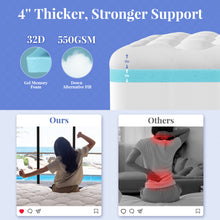 Load image into Gallery viewer, OhGeni 4 inch Dual Layer Twin XL Mattress Topper for College Dorm Room Essentials, 2 inch Gel Memory Foam, 2 inch Down Alternative Pillow Top Pad, Mattresses Cover for Bed, 6"-19" Deep Pocket