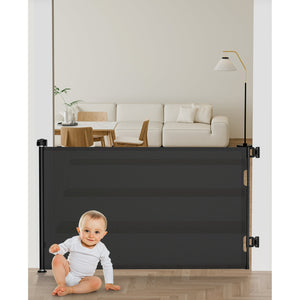 Retractable Baby Gate, Mesh Pet Gate 33" Tall, Extends to 55" Wide, Black