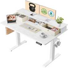 Load image into Gallery viewer, Veken 47-Inch Electric Standing Desk with Drawers, Adjustable Table, White