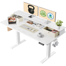 Load image into Gallery viewer, Veken 55-Inch Electric Standing Desk with Drawers, Adjustable Table, White