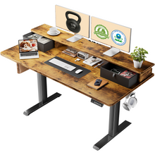 Load image into Gallery viewer, Veken 55-Inch Electric Standing Desk with Drawers, Adjustable Table, Brown