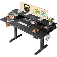 Load image into Gallery viewer, Veken 55-Inch Electric Standing Desk with Drawers, Adjustable Table, Black