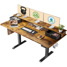 Load image into Gallery viewer, Veken 63-Inch Electric Standing Desk with Drawers, Adjustable Table, Brown