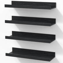 Load image into Gallery viewer, BAYKA 15.7x5.12" Floating Shelves for Wall,Room Decor,Raised Lip,4 Pack Wooden Picture Ledge, Lego Display, Bookshelf, Trinkets, Perfume, Storage in Bedroom,Bathroom,Living Room,Kids Room,Black