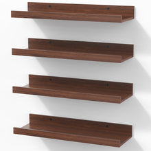 Load image into Gallery viewer, BAYKA 15.7x5.12" Floating Shelves for Wall,Room Decor,Raised Lip,4 Pack Wooden Picture Ledge, Lego Display, Bookshelf, Trinkets, Perfume, Storage in Bedroom,Bathroom,Living Room,Kids Room,Brown