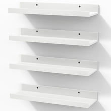 Load image into Gallery viewer, BAYKA 15.7x5.12" Floating Shelves for Wall,Room Decor,Raised Lip,4 Pack Wooden Picture Ledge, Lego Display, Bookshelf, Trinkets, Perfume, Storage in Bedroom,Bathroom,Living Room,Kids Room,White