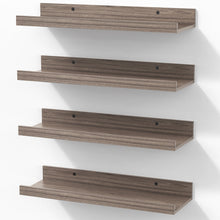 Load image into Gallery viewer, BAYKA 15.7x5.12" Floating Shelves for Wall,Room Decor,Raised Lip,4 Pack Wooden Picture Ledge, Lego Display, Bookshelf, Trinkets, Perfume, Storage in Bedroom,Bathroom,Living Room,Kids Room,Walnut