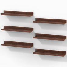 Load image into Gallery viewer, BAYKA 15.7x4.13" Floating Shelves for Wall,Room Decor,Raised Lip,6 Pack Wooden Picture Ledge, Lego Display, Bookshelf, Trinkets, Perfume, Storage in Bedroom,Bathroom,Living Room,Kids Room,Brown