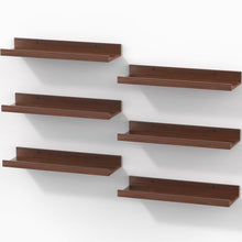 Load image into Gallery viewer, BAYKA 15.7x5.12" Floating Shelves for Wall,Room Decor,Raised Lip,6 Pack Wooden Picture Ledge, Lego Display, Bookshelf, Trinkets, Perfume, Storage in Bedroom,Bathroom,Living Room,Kids Room,Brown