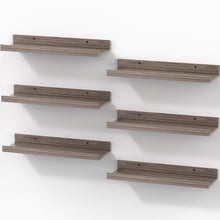 Load image into Gallery viewer, BAYKA 15.7x5.12" Floating Shelves for Wall,Room Decor,Raised Lip,6 Pack Wooden Picture Ledge, Lego Display, Bookshelf, Trinkets, Perfume, Storage in Bedroom,Bathroom,Living Room,Kids Room,Walnut