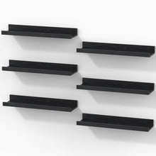 Load image into Gallery viewer, BAYKA 15.7x4.13" Floating Shelves for Wall,Room Decor,Raised Lip,6 Pack Wooden Picture Ledge, Lego Display, Bookshelf, Trinkets, Perfume, Storage in Bedroom,Bathroom,Living Room,Kids Room,Black