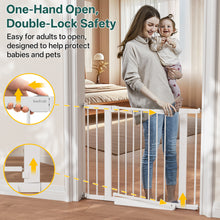 Load image into Gallery viewer, InnoTruth 27-36.6 in Wide Baby Gate for Stairs and Doorways, White Indoor Metal Dog Gate for Pets, Auto Close 2 Way Swing Walk Through Door, Double Lock &amp; Y-Bolts, Pressure or Hardware Mount