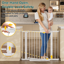 Load image into Gallery viewer, InnoTruth 29.6-39.1 in Wide Baby Gate for Stairs and Doorways, White Indoor Metal Dog Gate for Pets, Auto Close 2 Way Swing Walk Through Door, Double Lock &amp; Y-Bolts, Pressure or Hardware Mount