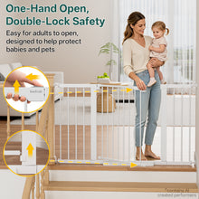 Load image into Gallery viewer, InnoTruth 29.6-50.1 in Extra Wide Baby Gate for Stairs and Doorways, White Indoor Metal Dog Gate for Pets, Auto Close 2 Way Swing Walk Through Door, Double Lock &amp; Y-Bolts, Pressure or Hardware Mount