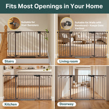 Load image into Gallery viewer, Cumbor 36.6-59" Extra Wide Baby Gate for Stairs, Auto Close Dog Gate Brown Double Lock Safety for Doorways, One-Hand Open with 2-Way Swing, Child Gate for Toddler &amp; Pets, Pressure or Hardware Mounted