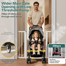 Load image into Gallery viewer, InnoTruth 27-36.6 in Wide Baby Gate for Stairs and Doorways, White Indoor Metal Dog Gate for Pets, Auto Close 2 Way Swing Walk Through Door, Double Lock &amp; Y-Bolts, Pressure or Hardware Mount