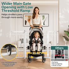 Load image into Gallery viewer, InnoTruth 29.6-50.1 in Extra Wide Baby Gate for Stairs and Doorways, White Indoor Metal Dog Gate for Pets, Auto Close 2 Way Swing Walk Through Door, Double Lock &amp; Y-Bolts, Pressure or Hardware Mount