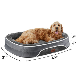 Ophanie Luxury Sofa Orthopedic Dog Bed For Large Dogs, Removable, Machine Washable Plush Cover, and Non-Slip Bottom with Four-Sided Bolster Cushion, Gray (35"x28"x6")