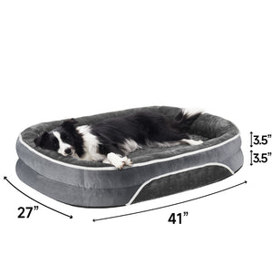 Ophanie Luxury Sofa Orthopedic Dog Bed For Large Dogs, Removable, Machine Washable Plush Cover, and Non-Slip Bottom with Four-Sided Bolster Cushion, Gray (35"x28"x6")