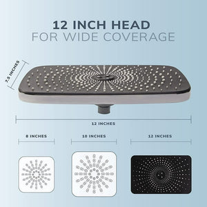 5-Setting High Pressure Shower Head, 12 inch Rain Shower Head with Handheld and Hose,Chrome & Black