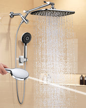 Load image into Gallery viewer, Veken 11.8" Rain Shower Head with Handheld, High Pressure Handheld Shower with Multi Spray Modes, Rainfall Combo with 15" Metal Extension Arm, Detachable Dual Shower and Power Jet, Chrome Silver