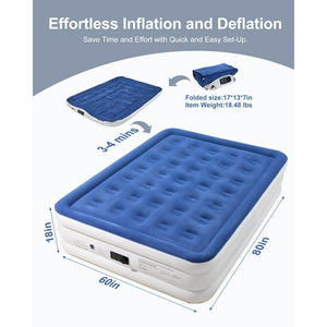 18 inch Queen Size Air Mattress with Built-in-Pump, Navy Blue