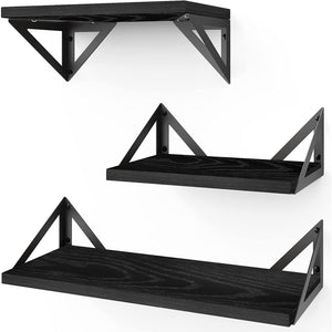 OlarHike 16 inch Wood Floating Shelves Wall Mounted Shelves, Brown, Set of 3