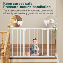 Load image into Gallery viewer, Cumbor 30-48 in Baby Gate for Stairs, Auto Close Dog Gate Indoor, White Mom's Choice Awards Winner, Double Lock Safety for Doorways, One-Hand Open Child Gate for Toddlers &amp; Pets, Pressure Mounted