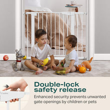 Load image into Gallery viewer, Cumbor 36 in Extra Tall Baby Gate for Doorways, 30-40.6 in Dog Gate White Mom's Choice Awards Winner, Double Lock, 2-Way Swing, Auto Close Child Gate for Toddler &amp; Pets, Pressure or Hardware Mounted