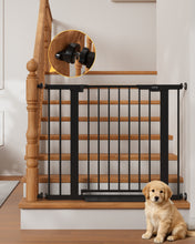 Load image into Gallery viewer, InnoTruth 27-36.6 in Wide Baby Gate for Stairs and Doorways, Black Indoor Metal Dog Gate for Pets, Auto Close 2 Way Swing Walk Through Door, Double Lock &amp; Y-Bolts, Pressure or Hardware Mount