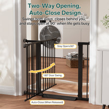 Load image into Gallery viewer, InnoTruth 27-36.6 in Wide Baby Gate for Stairs and Doorways, Black Indoor Metal Dog Gate for Pets, Auto Close 2 Way Swing Walk Through Door, Double Lock &amp; Y-Bolts, Pressure or Hardware Mount