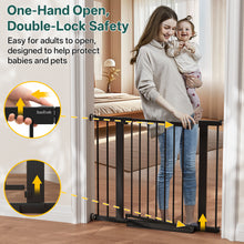 Load image into Gallery viewer, InnoTruth 27-36.6 in Wide Baby Gate for Stairs and Doorways, Black Indoor Metal Dog Gate for Pets, Auto Close 2 Way Swing Walk Through Door, Double Lock &amp; Y-Bolts, Pressure or Hardware Mount