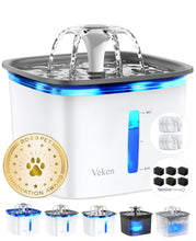 Load image into Gallery viewer, Veken Innovation Award Winner 95oz/2.8L Pet Fountain, Automatic Cat Water Fountain Dog Water Dispenser with 6 Replacement Filters &amp; Silicone Mat for Cats, Dogs (Grey, Plastic)