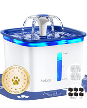 Load image into Gallery viewer, Veken Innovation Award Winner 95oz/2.8L Pet Fountain, Automatic Cat Water Fountain Dog Water Dispenser with 6 Replacement Filters &amp; Silicone Mat for Cats, Dogs (Blue, Plastic)