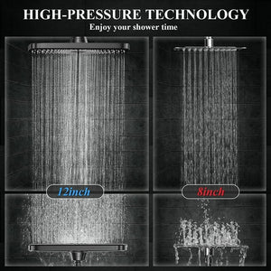 5-Setting High Pressure Shower Head, 12 inch Rain Shower Head with Handheld and Hose,Chrome & Black