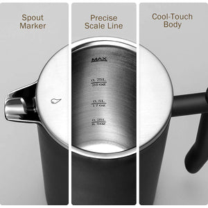 French Press Double-Wall 18/10 Stainless Steel Coffee & Tea Maker, Multi-Screen System, 2 Extra Filters Included, Rust-Free, Dishwasher Safe, (1L), Black