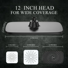 Load image into Gallery viewer, 5-Setting High Pressure Shower Head, 12 inch Rain Shower Head with Handheld and Hose,Chrome &amp; Black