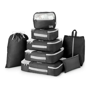 Olarhike 8 Set Packing Cubes, Travel Luggage Organizers,Black/Cream