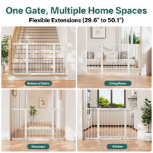 Load image into Gallery viewer, InnoTruth 29.6-50.1 in Extra Wide Baby Gate for Stairs and Doorways, White Indoor Metal Dog Gate for Pets, Auto Close 2 Way Swing Walk Through Door, Double Lock &amp; Y-Bolts, Pressure or Hardware Mount