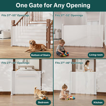 Load image into Gallery viewer, Cumbor 37-55" Retractable Baby Gates for Stairs &amp; Doorways, Hardware Mounted Mesh Dog &amp; Pet Gate, Easy Walk Through, One-Hand Operation, Anti-Crawl Adjustable Safety Gate for Dog, Indoor Outdoor White