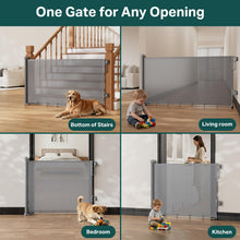 Load image into Gallery viewer, Cumbor 27-40" Retractable Baby Gates for Stairs &amp; Doorways, Hardware Mounted Mesh Dog &amp; Pet Gate, Easy Walk Through, One-Hand Operation, Anti-Crawl Adjustable Safety Gate for Dog, Indoor Outdoor Grey